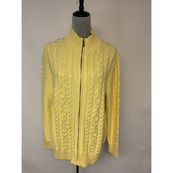 LLBean Sweater SZ XL Yellow Cable Knit Zip UP Classic Preppy Beachy Golf Tennis - Picture 2 of 10